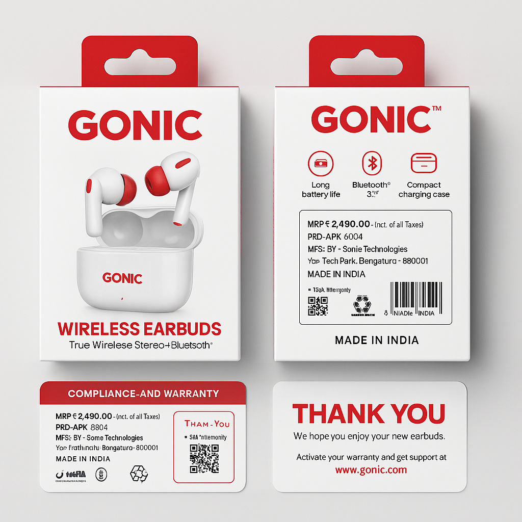 GONIC™ Wireless Earbuds | Bluetooth 5.3 | 50H Battery | Deep Bass | Made in India