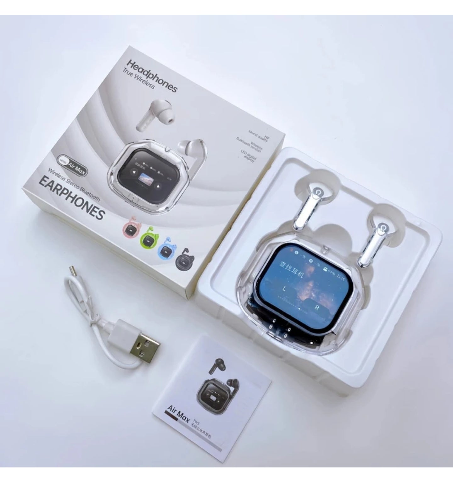 Air Max True Wireless Earbuds with Touch Display, Type-C Charging & AAC Sound