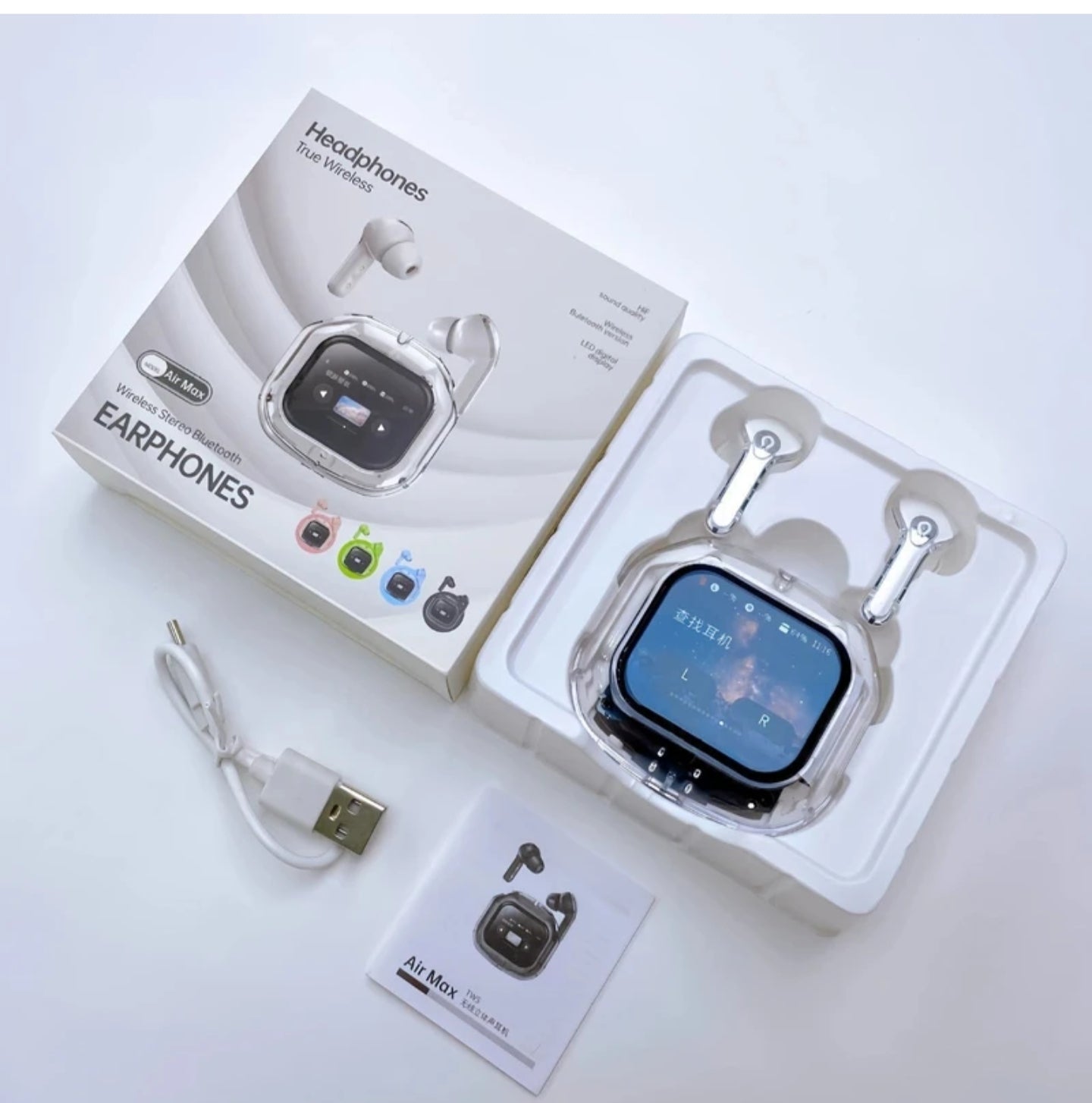 Air Max True Wireless Earbuds with Touch Display, Type-C Charging & AAC Sound